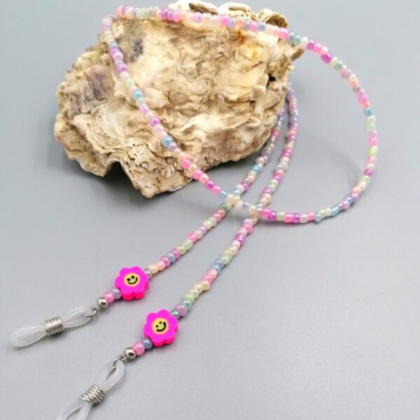 Brillenkette pastell mit pinken Blümchen