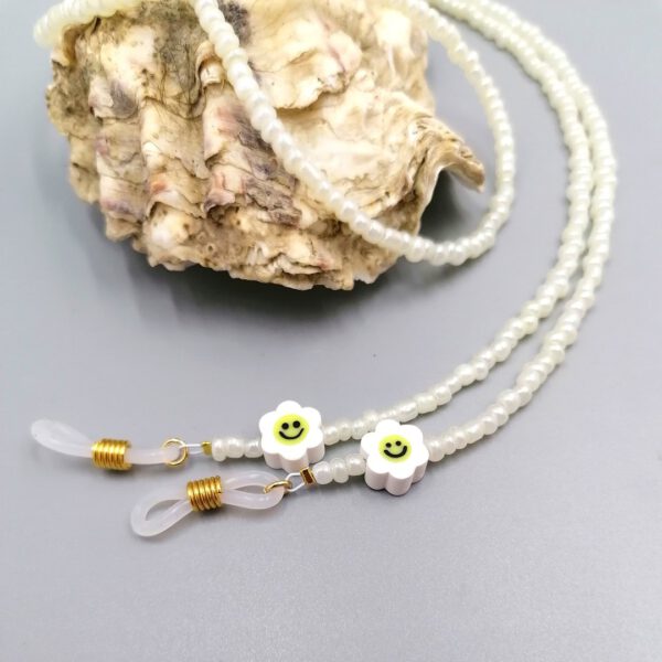 Brillenkette Blümchen gelb-weiß gold