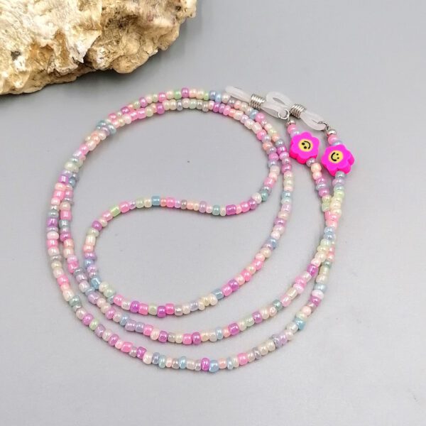 Brillenkette pastell mit pinken Blümchen