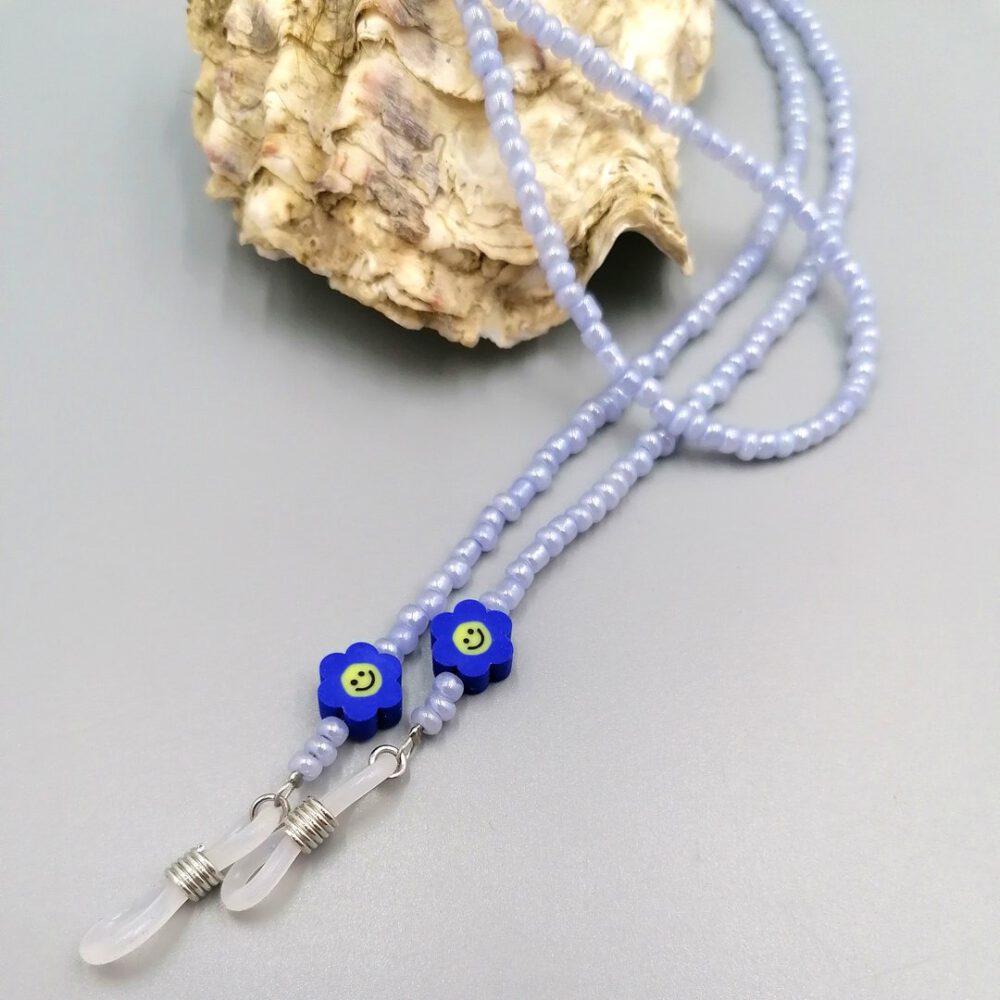 Brillenkette hellblau mit Blümchen