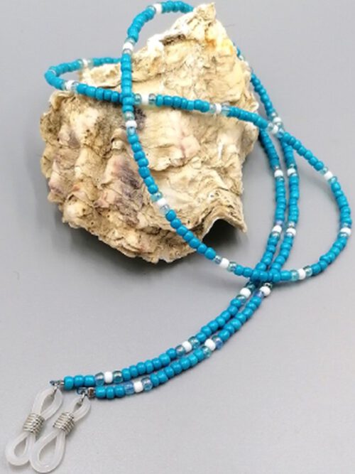 Brillenkette in Türkis & Weiß – handmade