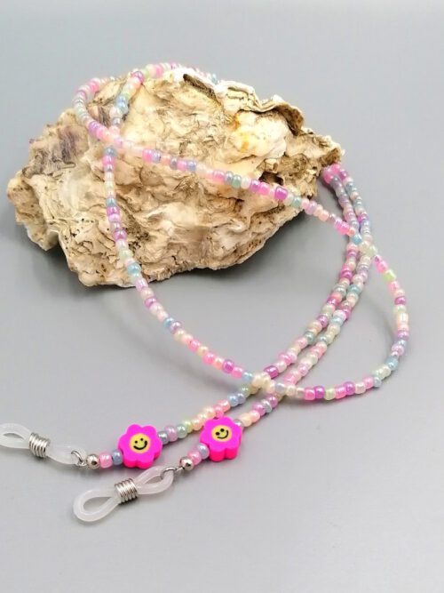 Brillenkette pastell mit pinken Blümchen