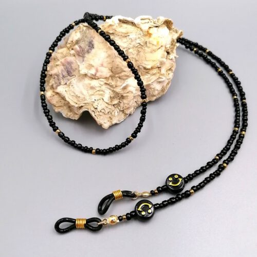 Handgefertigte Brillenkette Schwarz-Gold