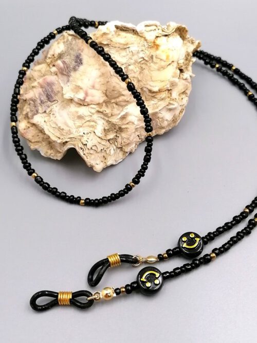 Handgefertigte Brillenkette Schwarz-Gold