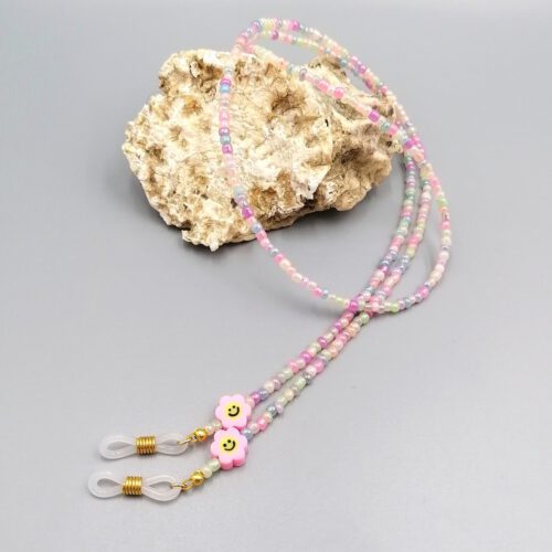Brillenkette Pastell mit rosa Blümchen