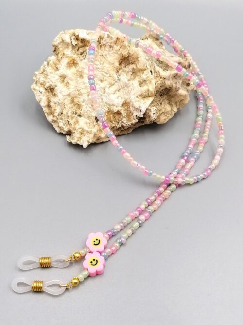 Brillenkette Pastell mit rosa Blümchen