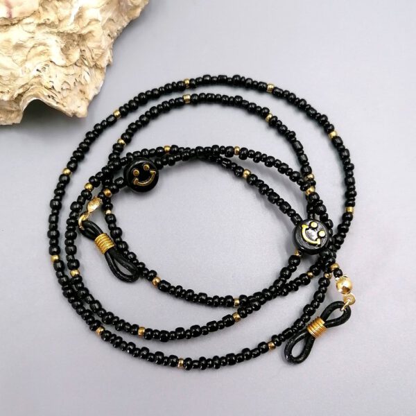 Handgefertigte Brillenkette Schwarz-Gold