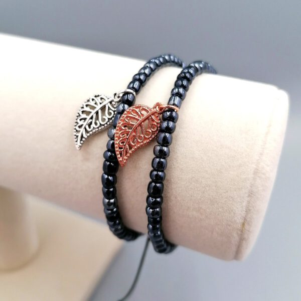 Armband mit Blatt-Anhänger schwarz silber
