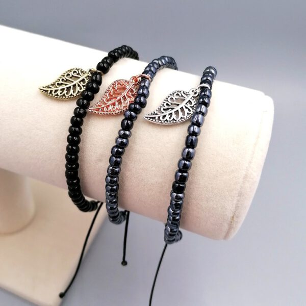 Armband mit Blatt-Anhänger schwarz silber