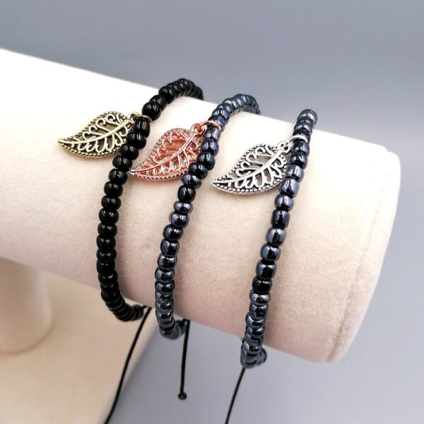 Armband mit Blatt Anhänger schwarz bronze