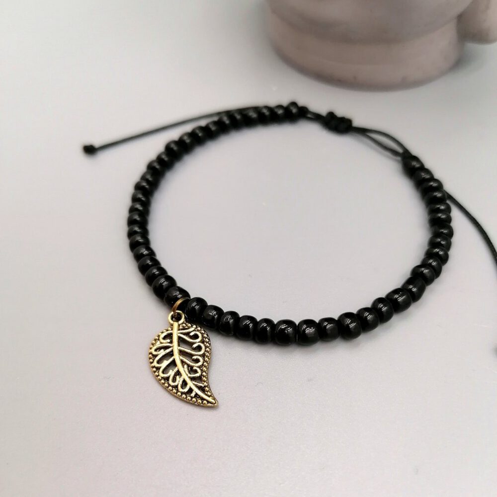 Armband mit Blatt Anhänger schwarz bronze