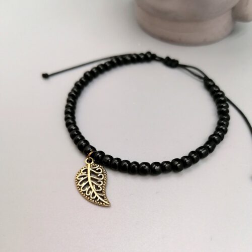 Armband mit Blatt Anhänger schwarz bronze