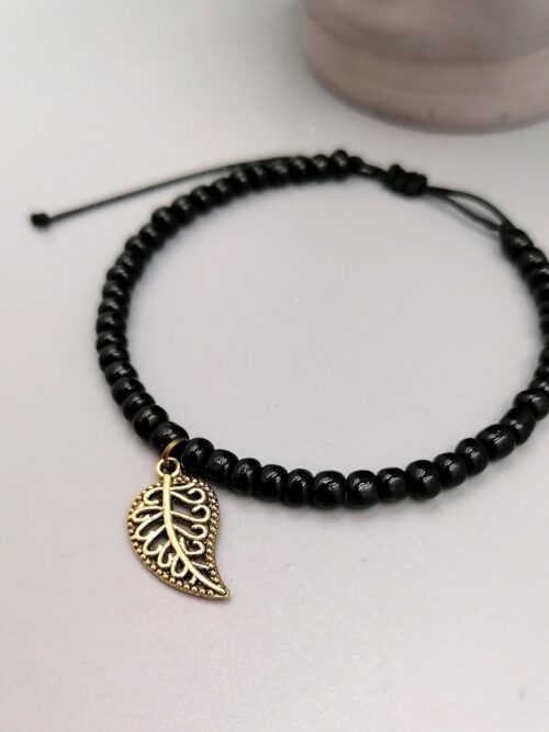 Armband mit Blatt Anhänger schwarz bronze
