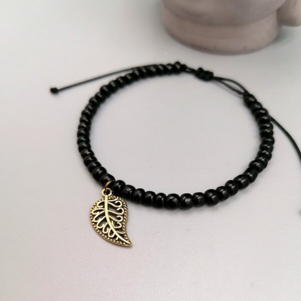 Armband mit Blatt Anhänger schwarz bronze