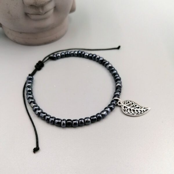 Armband mit Blatt-Anhänger schwarz silber