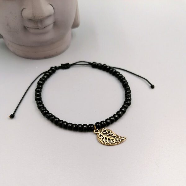 Armband mit Blatt Anhänger schwarz bronze