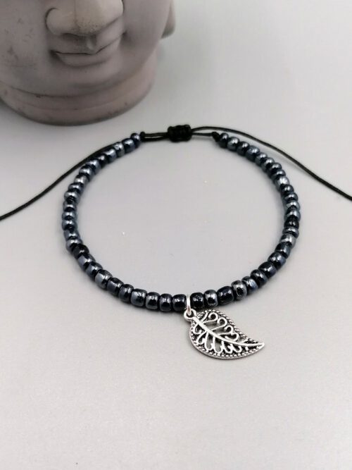 Armband mit Blatt-Anhänger schwarz silber