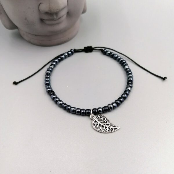 Armband mit Blatt-Anhänger schwarz silber