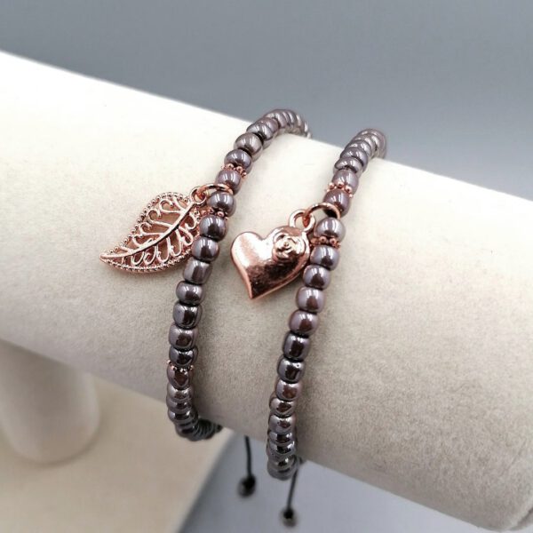 Armband taupe & roségold Blatt Anhänger