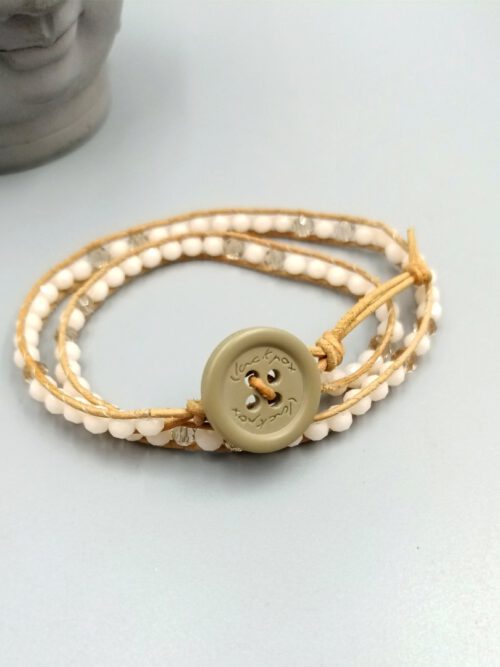 Leder Wickelarmband hellbraun-creme