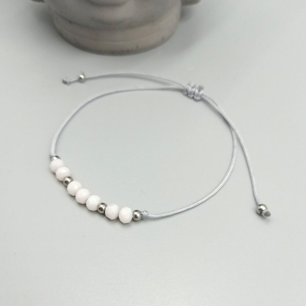 Größenverstellbares Armband aus Nylon und Glaskristall Textilarmband mit rosa Kristallperlen
