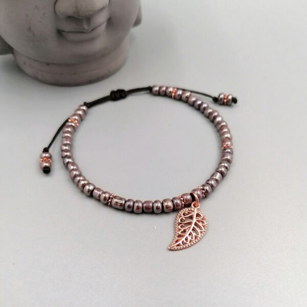 Armband taupe & roségold Blatt Anhänger