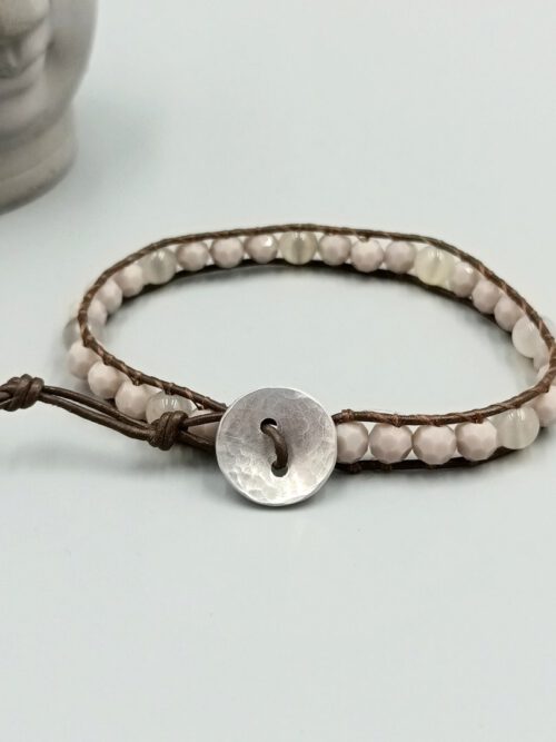 Leder Armband braun mit Kristall & Achat