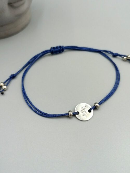 Armband blau Blätterranke handgestempelt