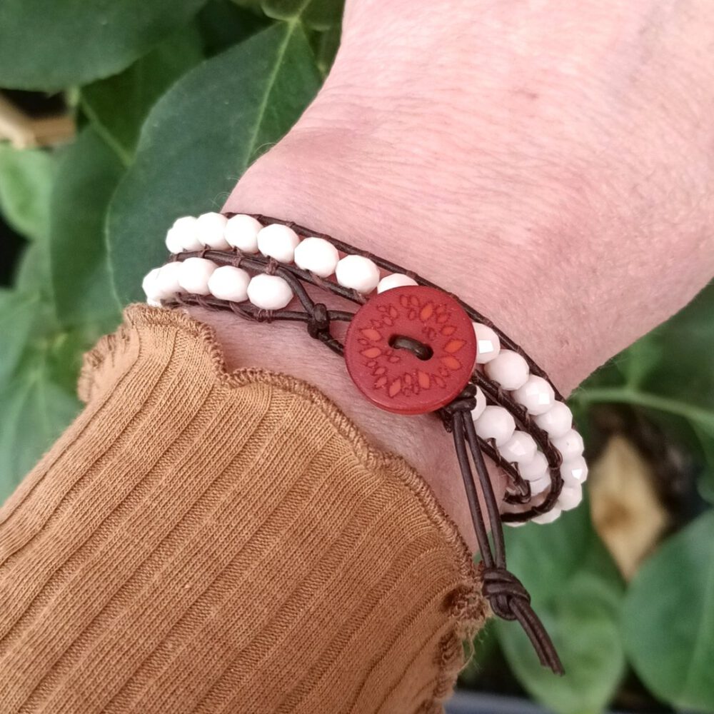 Leder Wickelarmband braun - creme