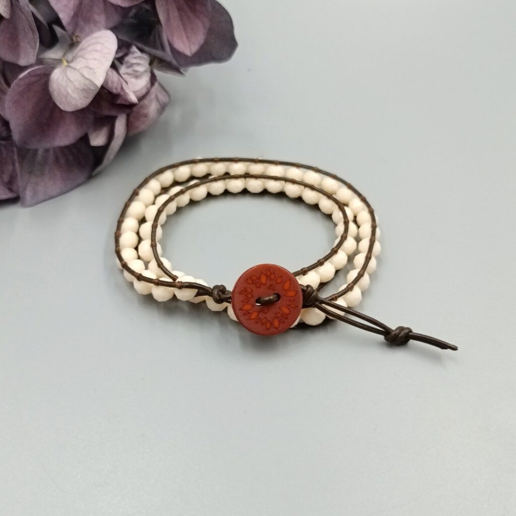 Leder Wickelarmband braun - creme