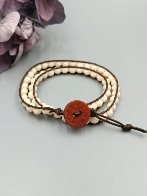 Leder Wickelarmband braun - creme
