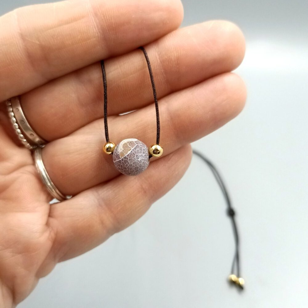Nylon Kette mit Achat Perle braun