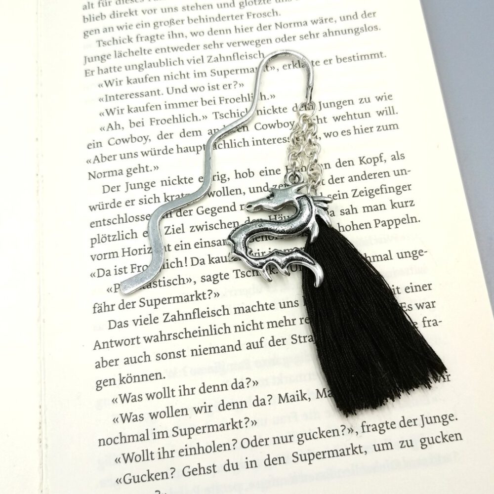 Lesezeichen Drache – silber anthrazit