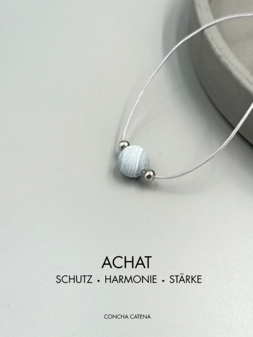 Kette mit blau-grauer Achatperle verstellbar