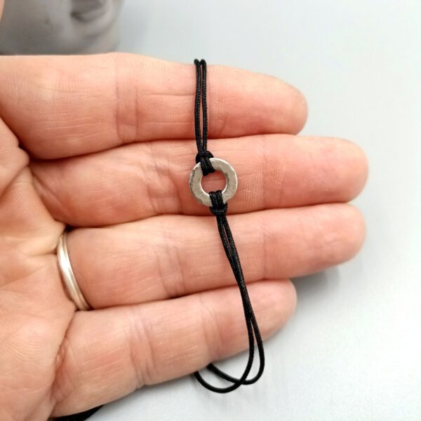 Textilarmband schwarz mit Edelstahlring