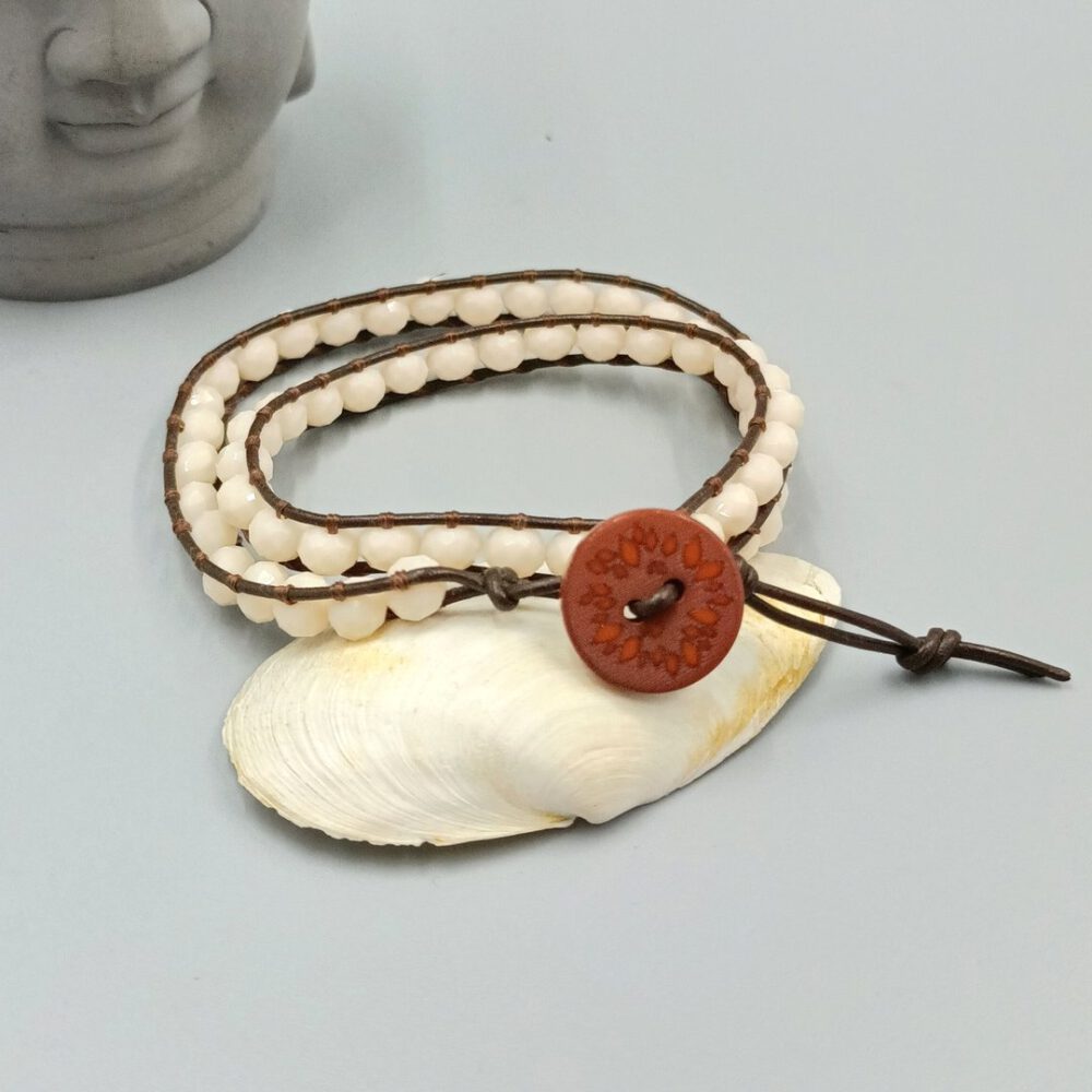 Leder Wickelarmband braun - creme