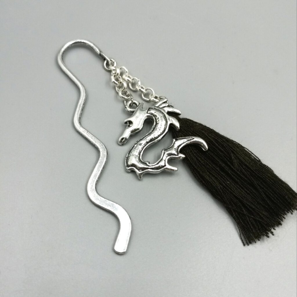 Lesezeichen Drache – silber anthrazit