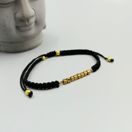 Makramee Armband schwarz mit goldenen Kristallperlen Armband schwarz gold mit Kristallperlen