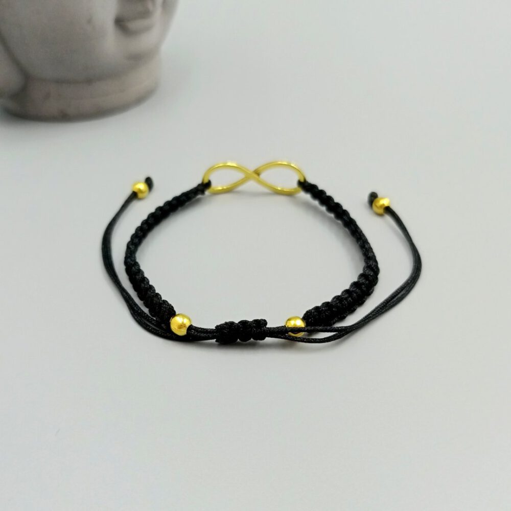 Verstellbares Makramee Armband mit Infinity Symbol Infinity Armband Makramee schwarz gold