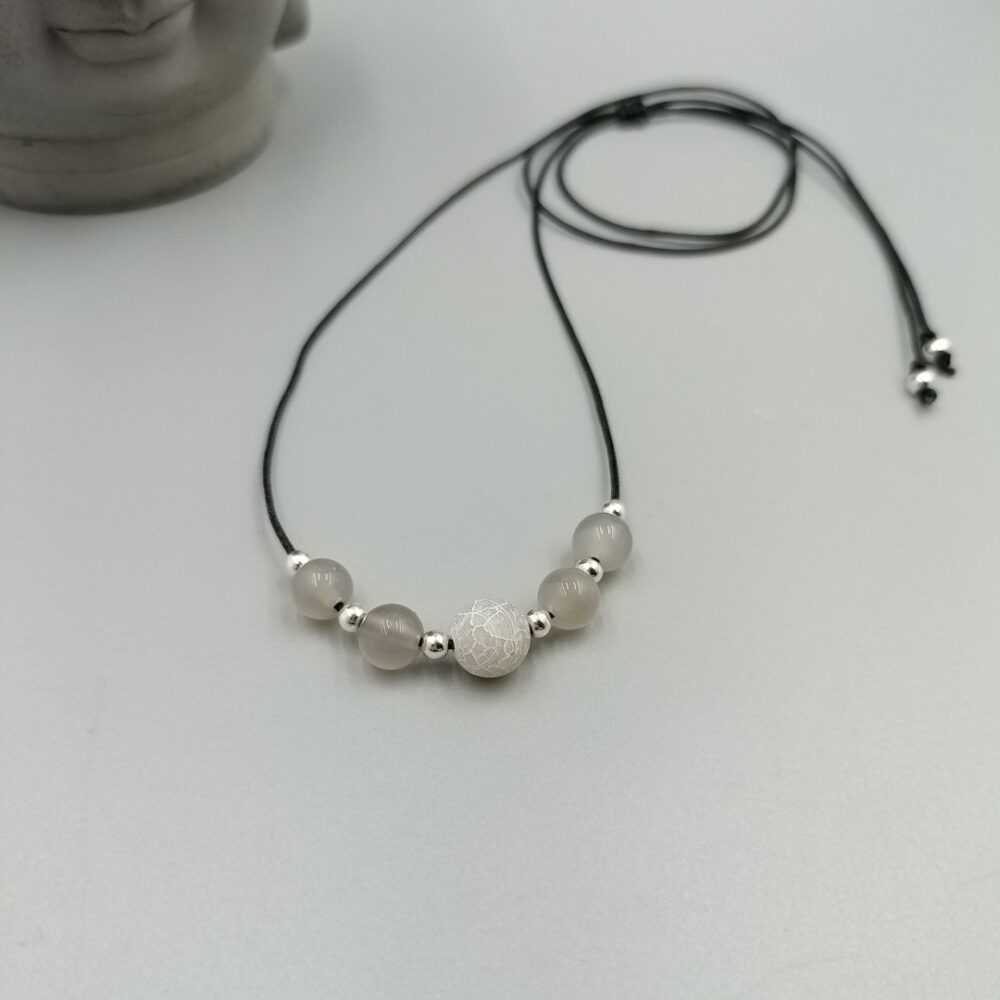 Zarte Achat-Kette in Grau, 70 cm verstellbar