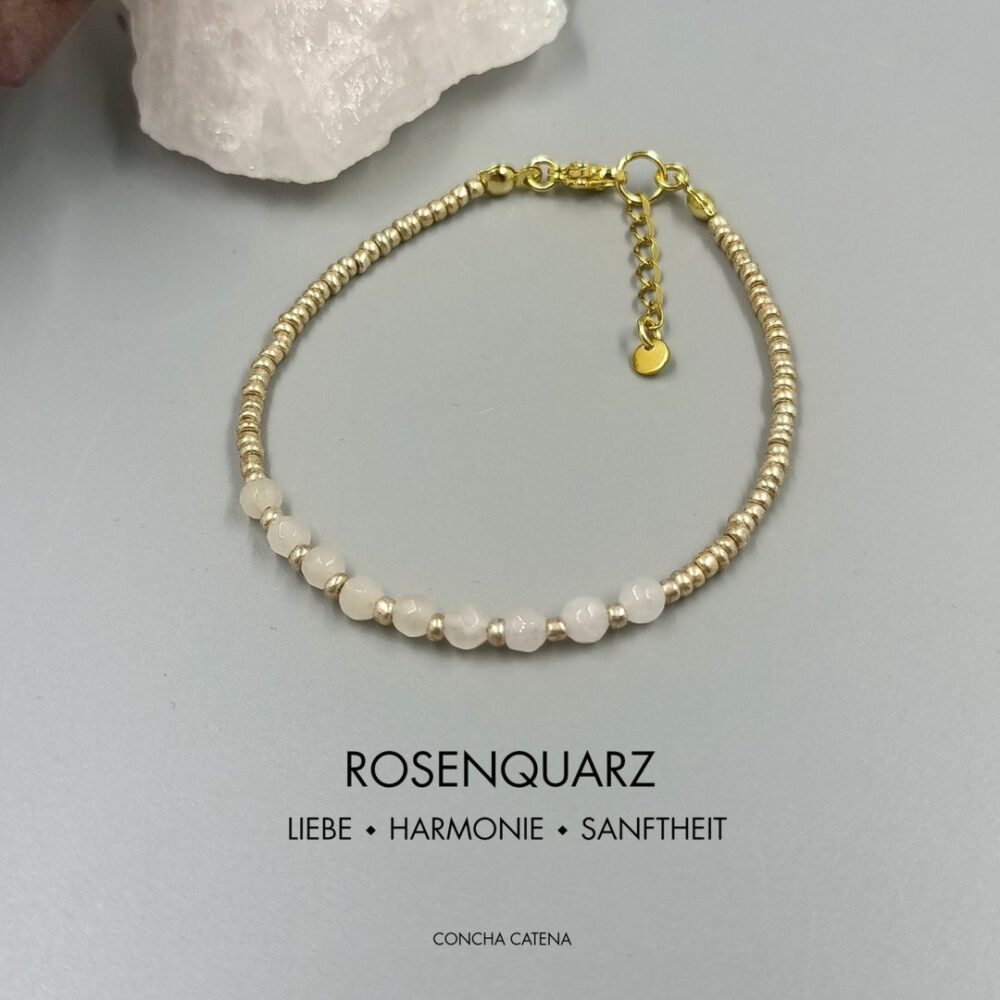 Rosenquarz Armband mit Rocailles