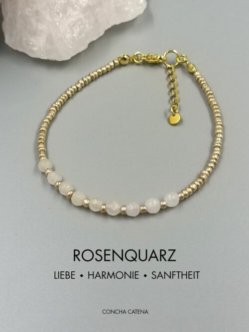 Rosenquarz Armband mit Rocailles