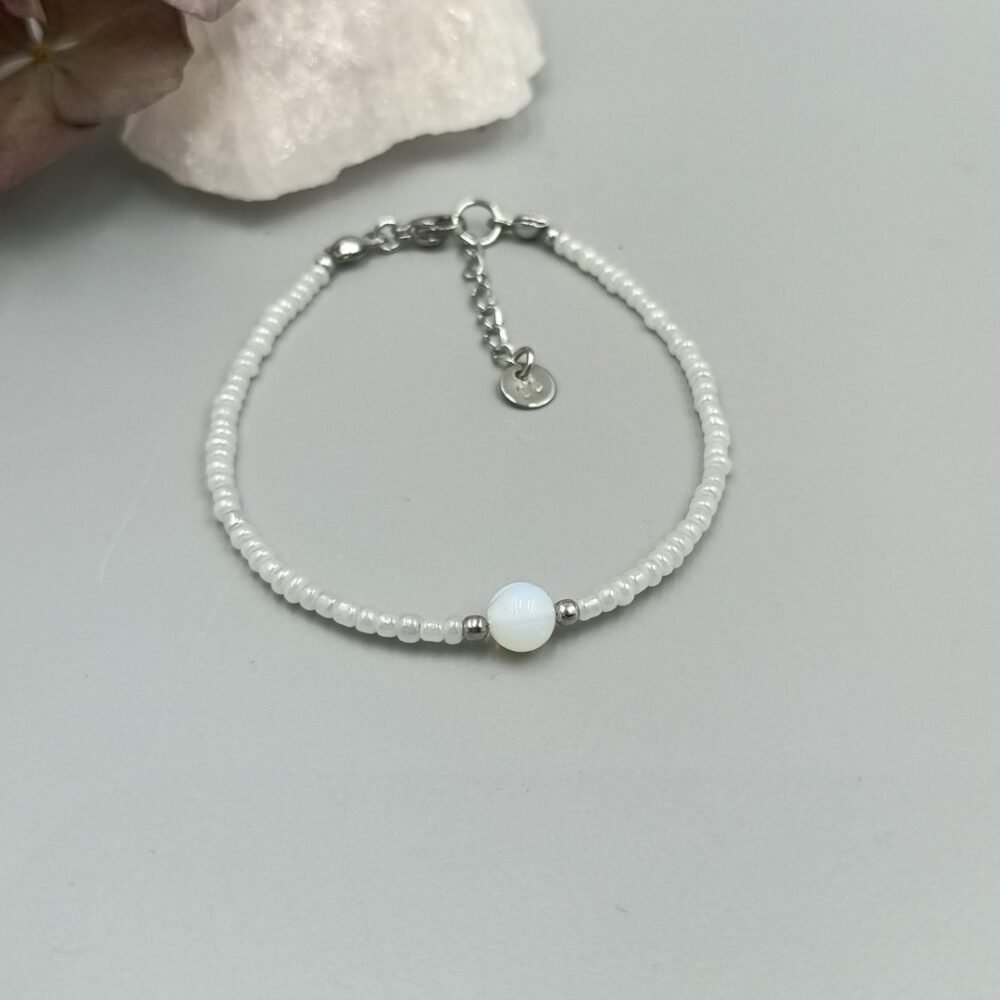 Mondstein Armband milchweiß & Edelstahl