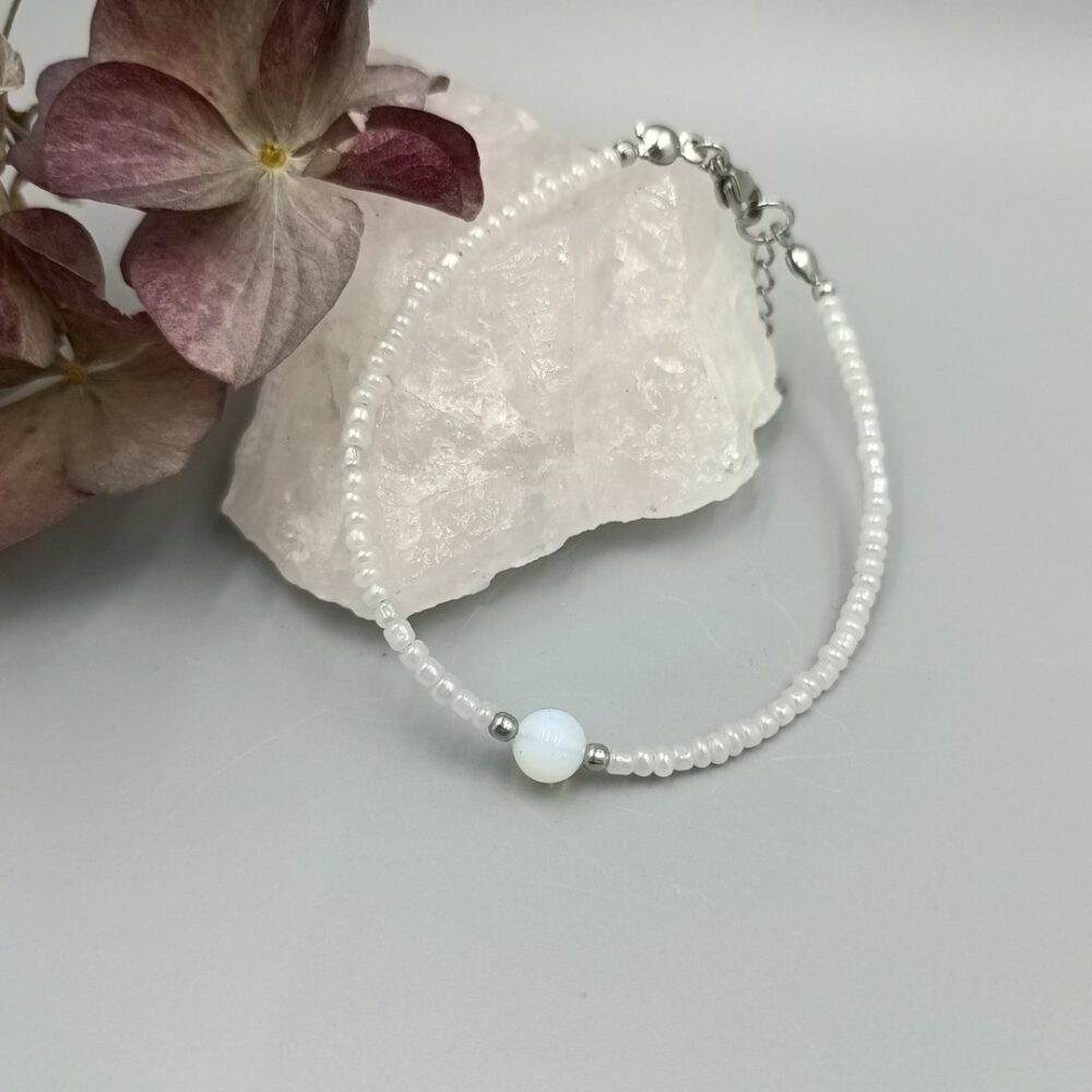 Mondstein Armband milchweiß & Edelstahl