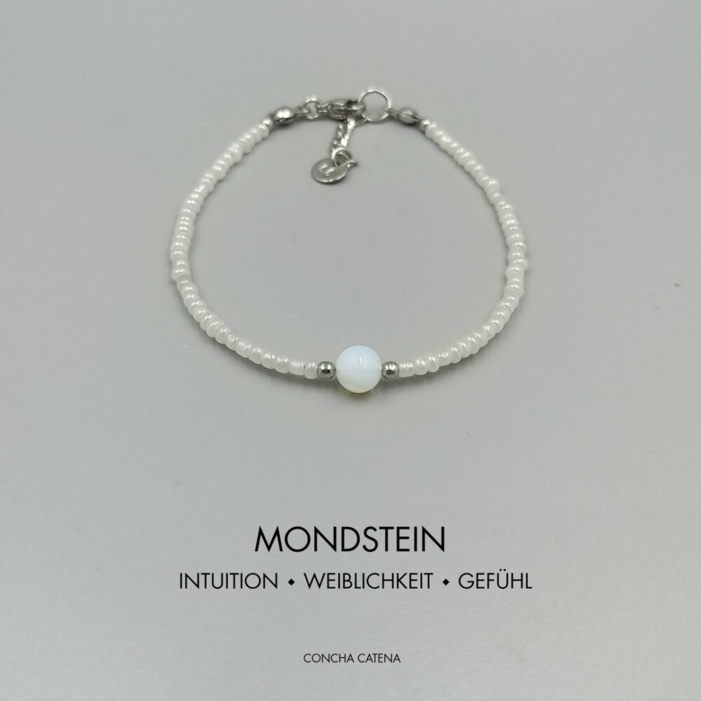 Mondstein Armband milchweiß & Edelstahl