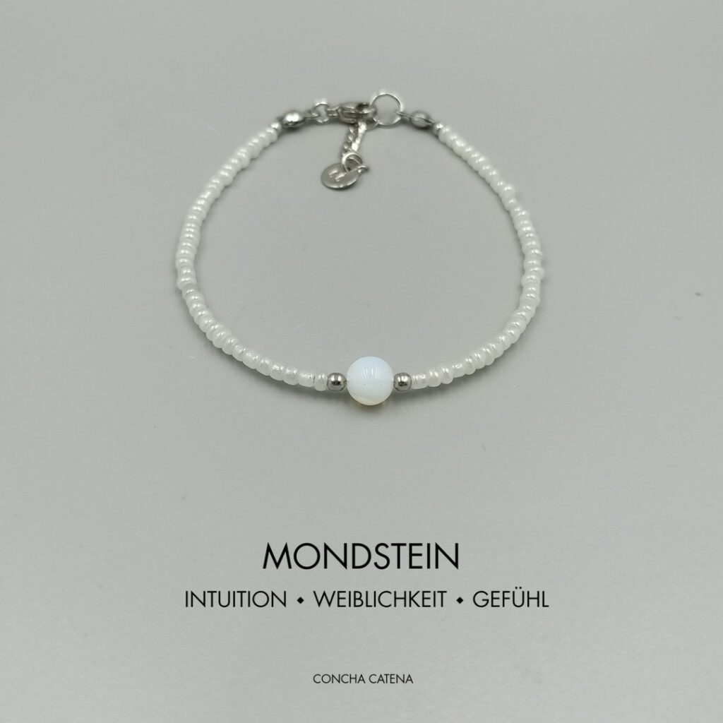 Mondstein Armband milchweiß & Edelstahl