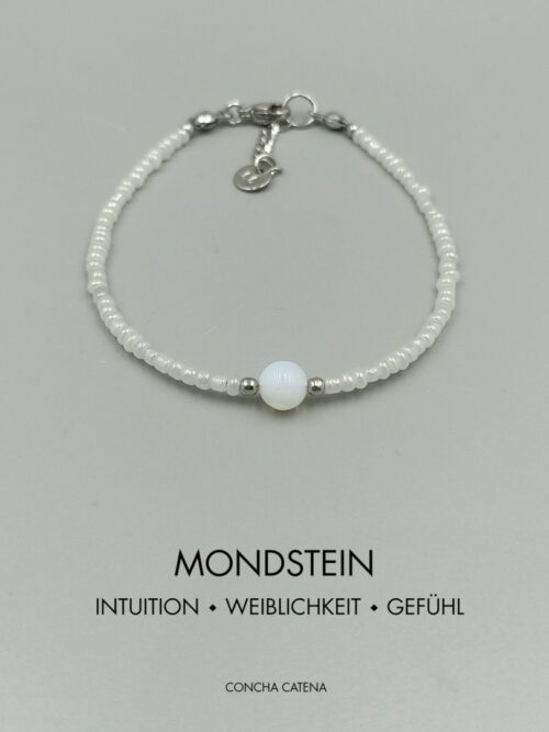 Mondstein Armband milchweiß & Edelstahl