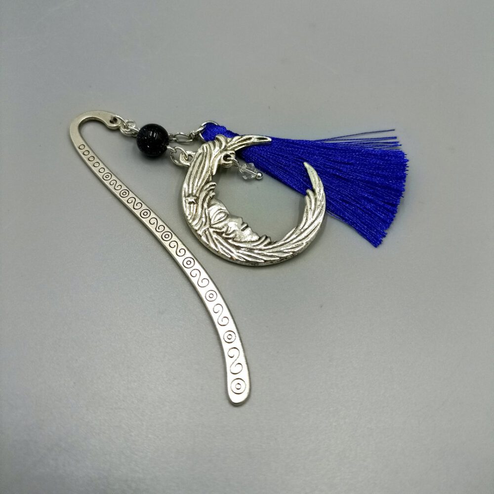 Lesezeichen Mond mit Blaufluss & Quaste