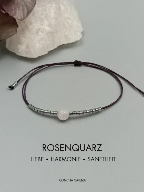 Armband mit Rosenquarz aubergine silber
