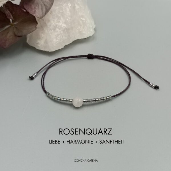 Armband mit Rosenquarz aubergine silber